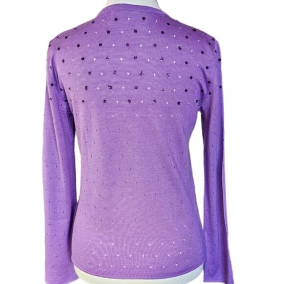 Authen Iceberg beaded purpul long sleeves cardigan 75 virgon wool 25silk M - Picture 2 of 7
